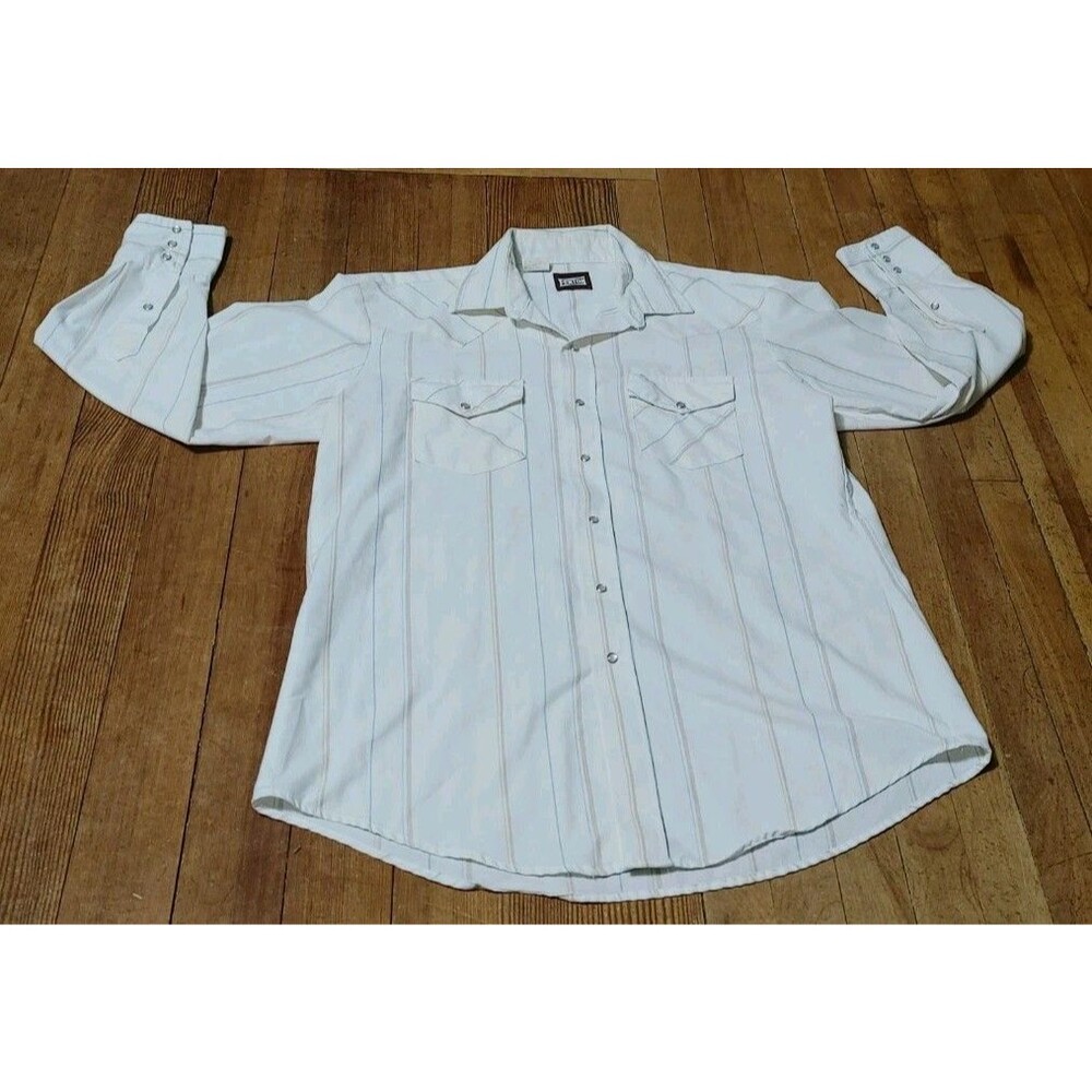 Vtg Fenton Western Shirt Men Sz 34 M Long Tail Pearl Snaps Rodeo Smile Pockets